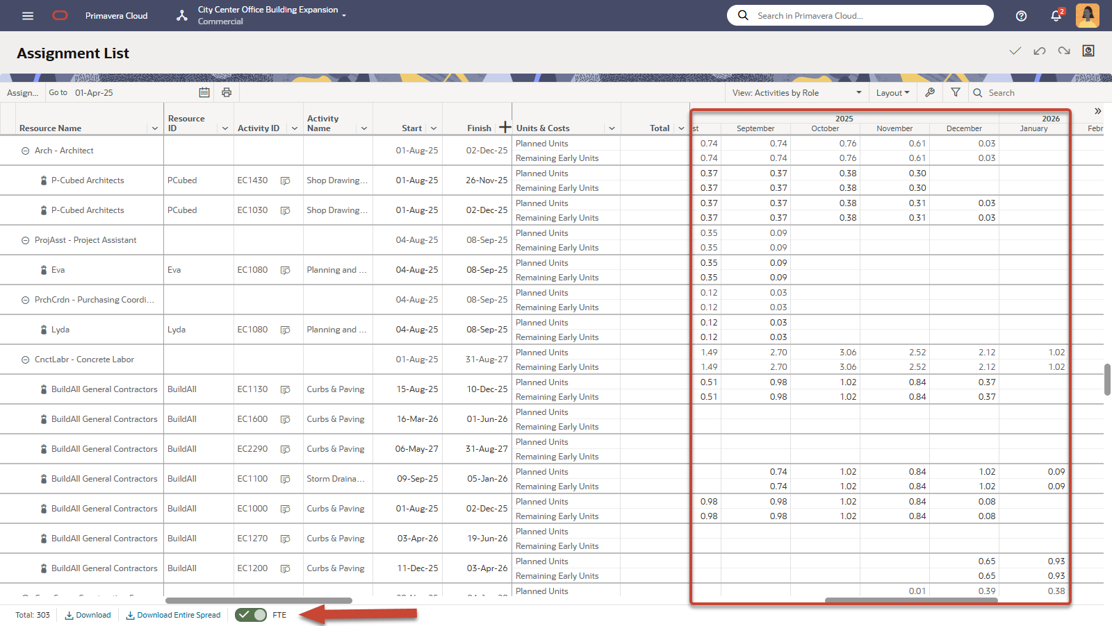 Oracle Primavera Cloud New Update Assignment List